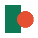 Original test logo: a green rectangle overlapped by an orange circle on white