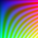 Synthetic test image with colored gradients and curved bands, not a photograph